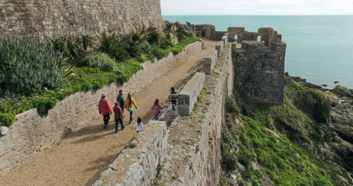 Family walking on a fort